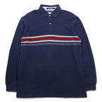 TOMMY HILFIGER Long Sleeve Polo Shirt Rugby Shirt L Navy Cotton Pique Made in Sri Lanka