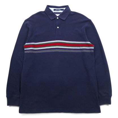 TOMMY HILFIGER 長袖ポロシャツ ラガーシャツ L ネイビー コットン 鹿の子 スリランカ製