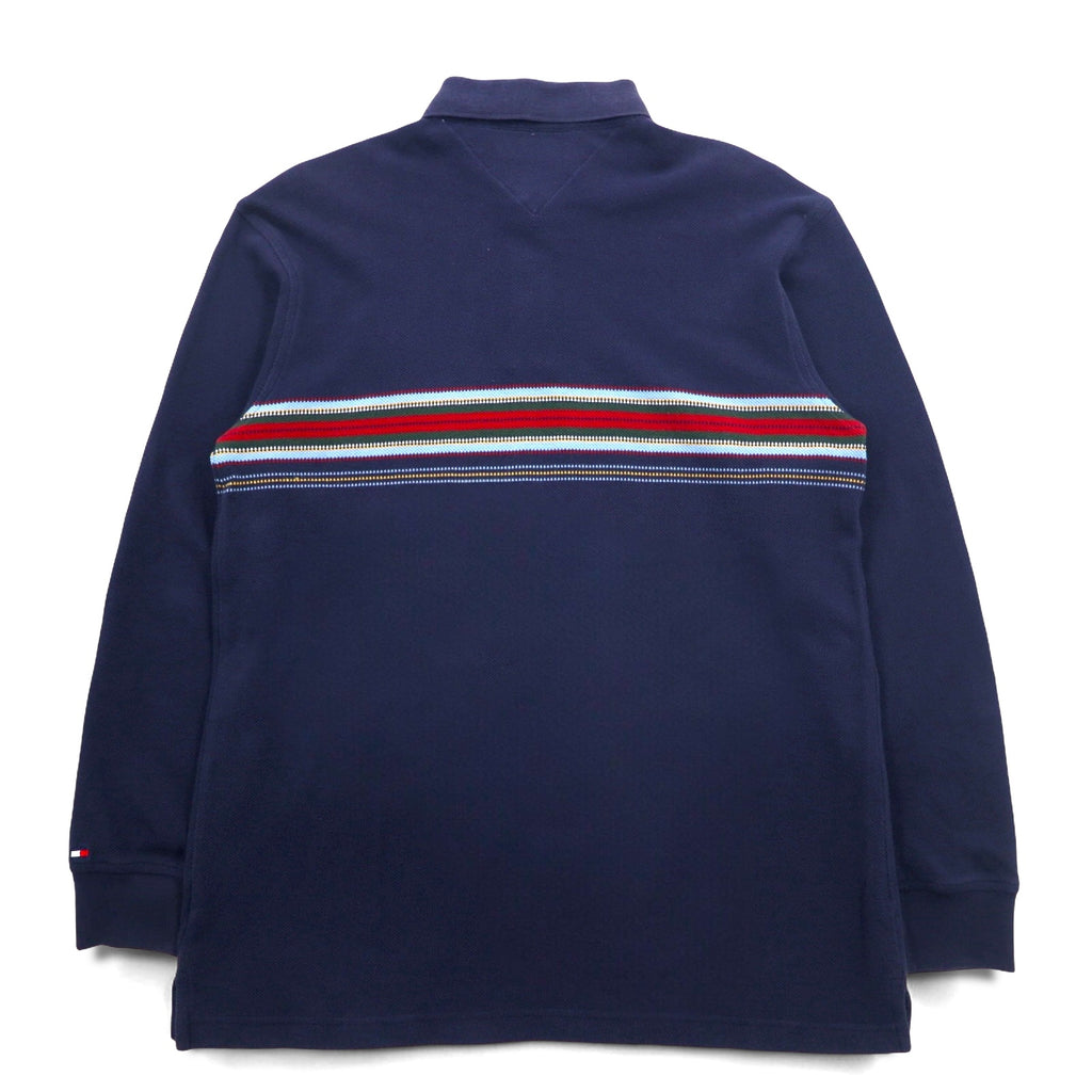 TOMMY HILFIGER Long Sleeve Polo Shirt Rugby Shirt L Navy Cotton Pique Made in Sri Lanka