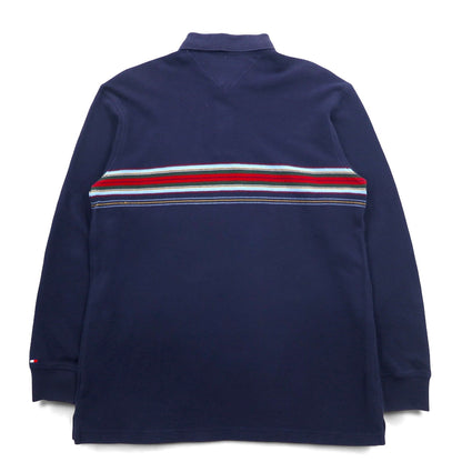 TOMMY HILFIGER 長袖ポロシャツ ラガーシャツ L ネイビー コットン 鹿の子 スリランカ製