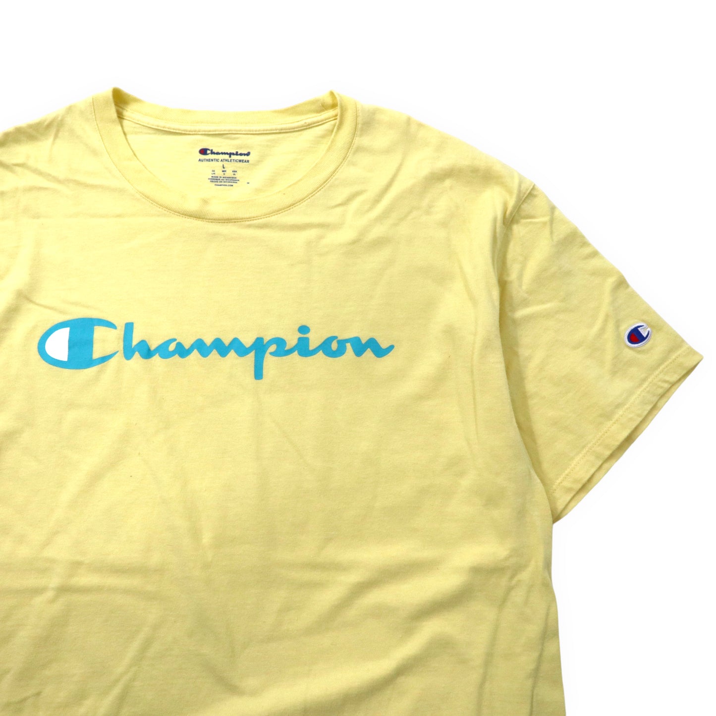 Champion スクリプトロゴ プリントTシャツ XL イエロー コットン ビッグサイズ