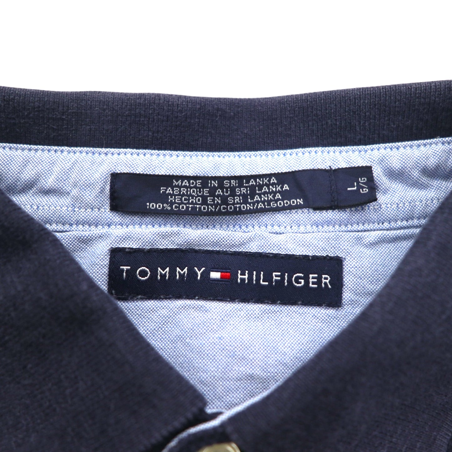 TOMMY HILFIGER 長袖ポロシャツ ラガーシャツ L ネイビー コットン 鹿の子 スリランカ製