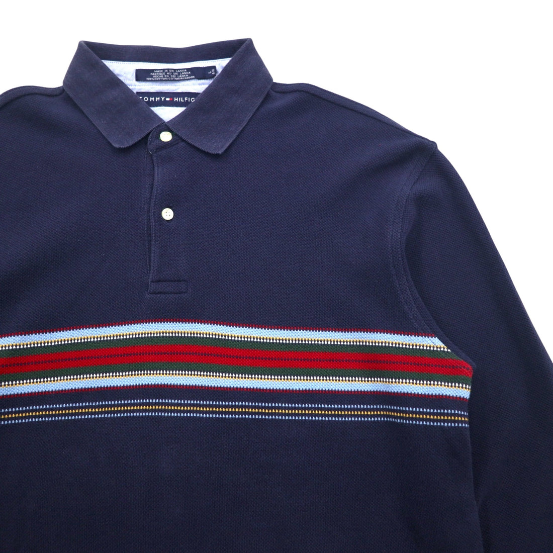 TOMMY HILFIGER Long Sleeve Polo Shirt Rugby Shirt L Navy Cotton Pique Made in Sri Lanka