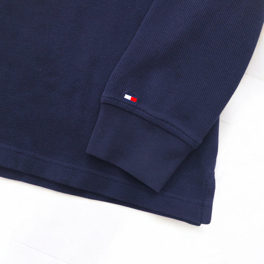 TOMMY HILFIGER Long Sleeve Polo Shirt Rugby Shirt L Navy Cotton Pique Made in Sri Lanka