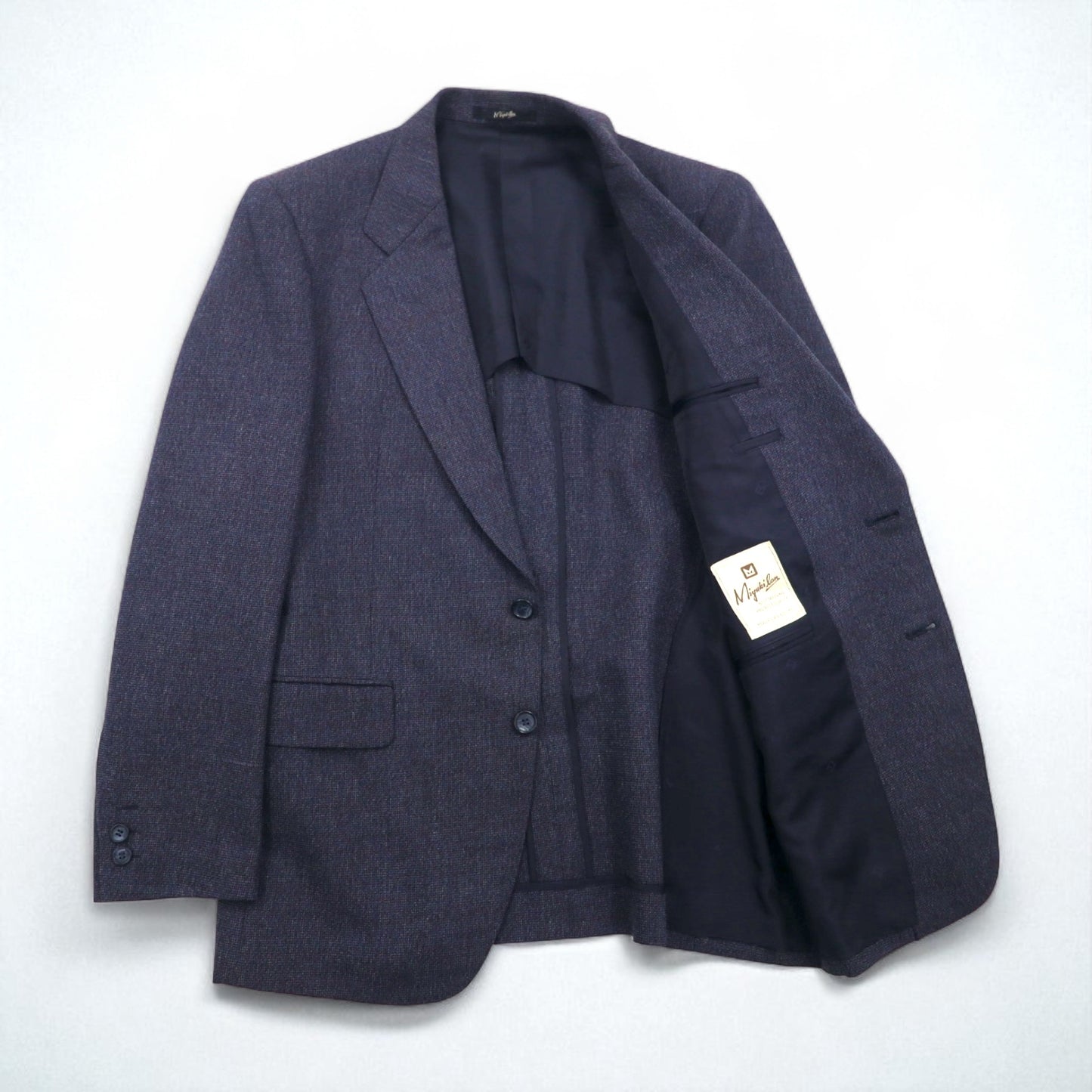 80s Japan Vintage 2-piece Suit Miyukilan 80年代 日本製 セットアップ スーツ M ネイビー ウール