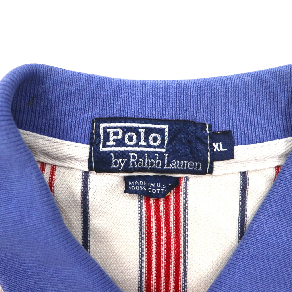 Polo by Ralph Lauren 90s USA made multi-stripe pique polo shirt XL white blue red small pony embroidery