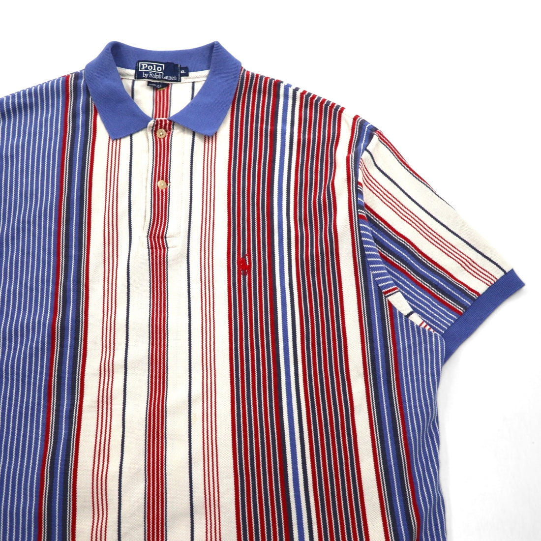 Polo by Ralph Lauren 90s USA made multi-stripe pique polo shirt XL white blue red small pony embroidery