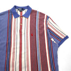 Polo by Ralph Lauren 90s USA made multi-stripe pique polo shirt XL white blue red small pony embroidery