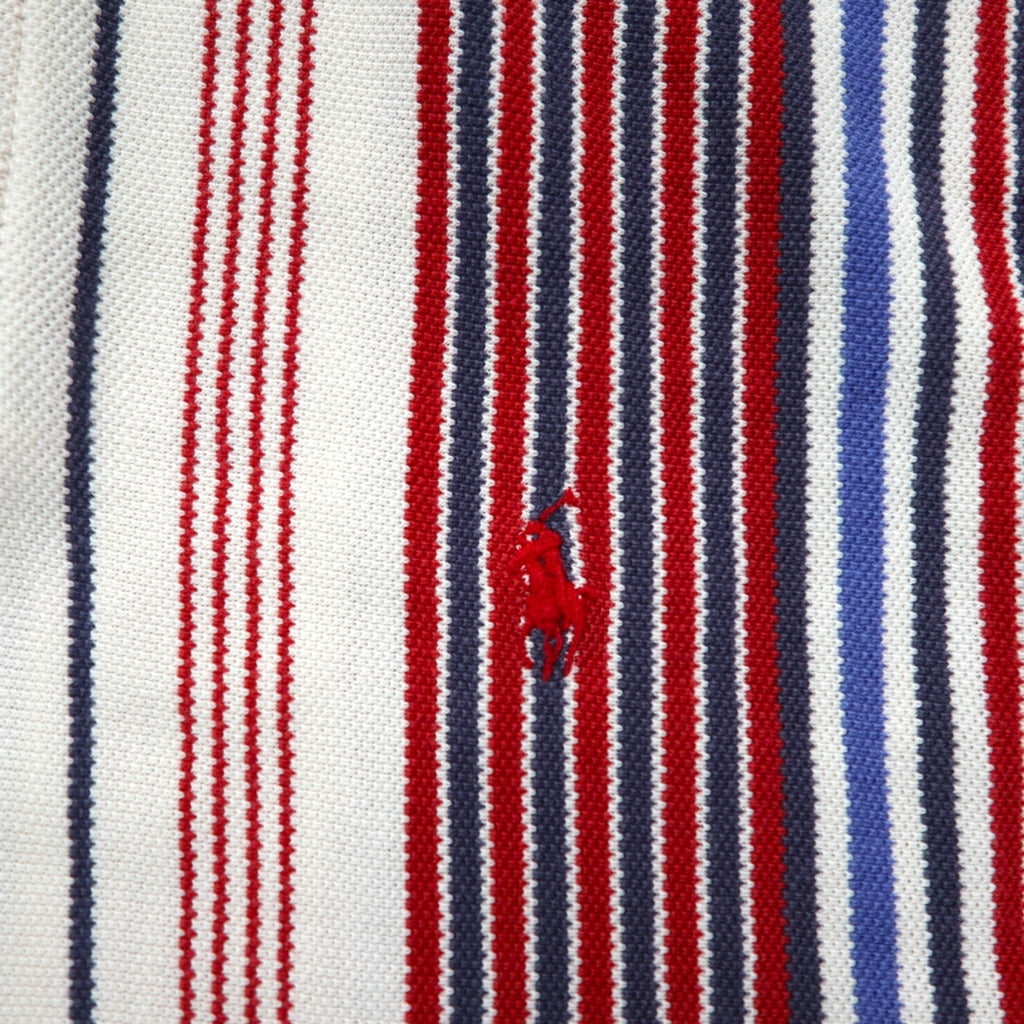 Polo by Ralph Lauren 90s USA made multi-stripe pique polo shirt XL white blue red small pony embroidery