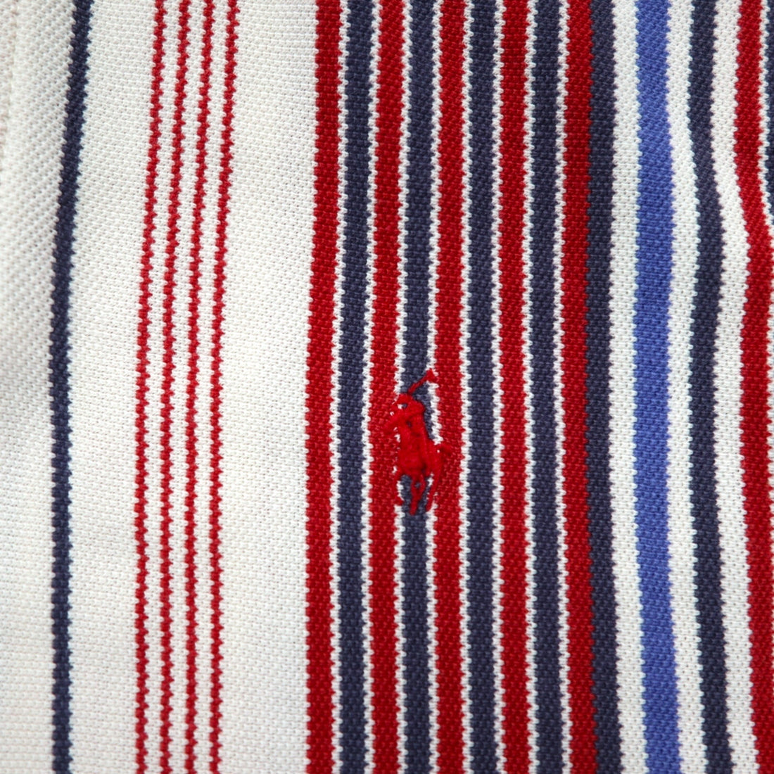 Polo by Ralph Lauren 90s USA made multi-stripe pique polo shirt XL white blue red small pony embroidery