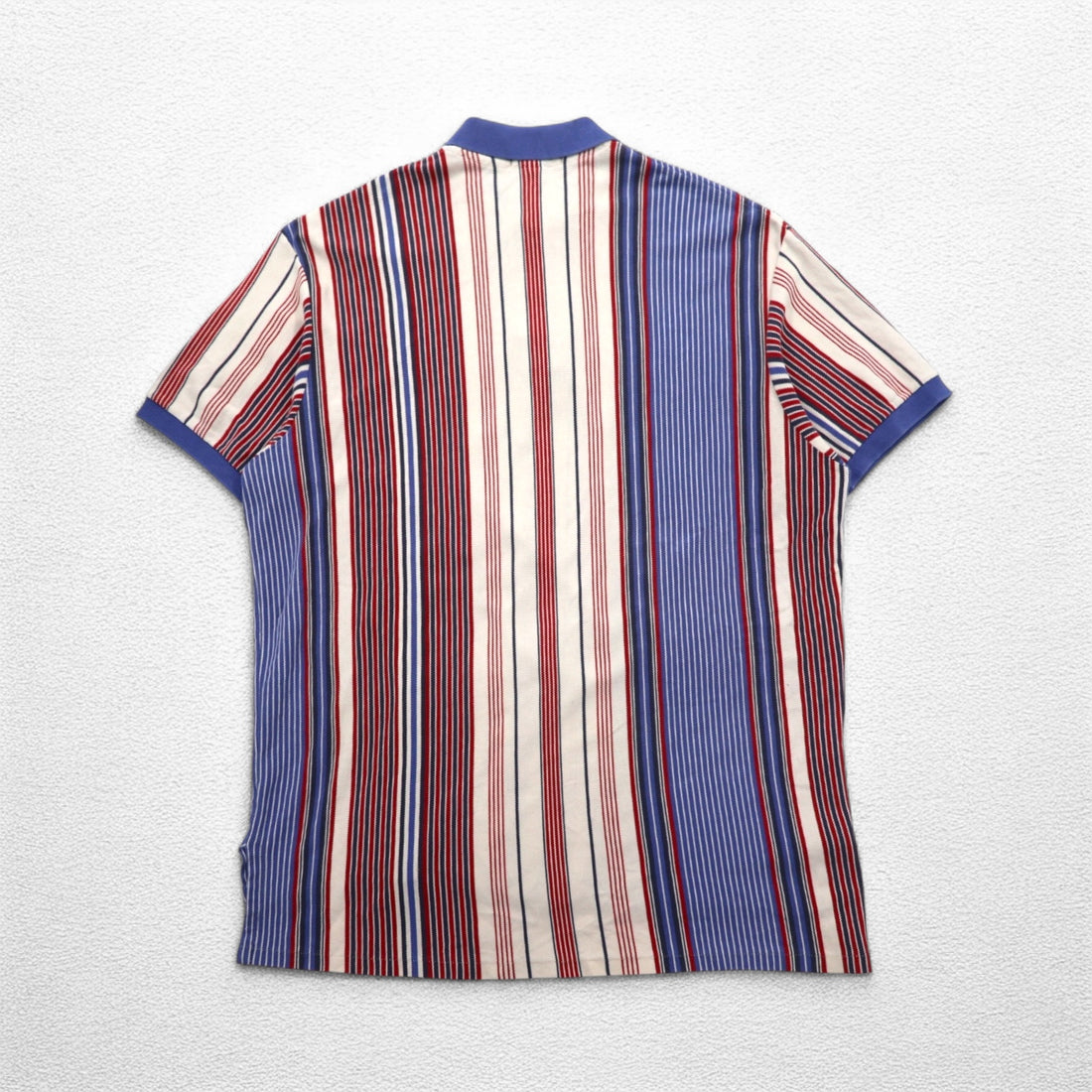 Polo by Ralph Lauren 90s USA made multi-stripe pique polo shirt XL white blue red small pony embroidery