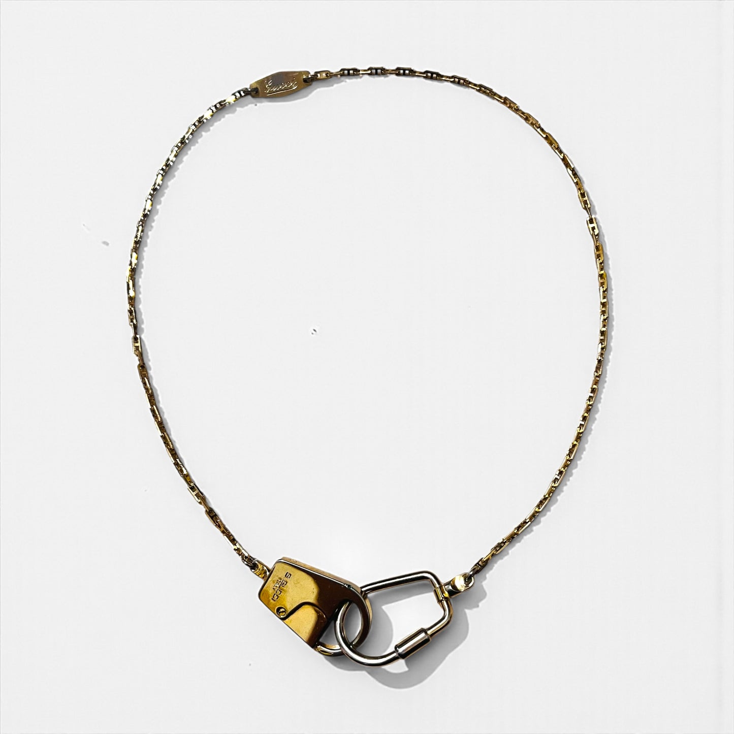 GUCCI 80年代 イタリア製 ヴィンテージ オールドグッチ 2WAY カラビナ ネックレス キーチェーン ゴールド ロック G.GUCCI