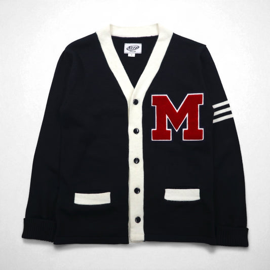 Vintage Letterman Cardigan NEFF レタード カーディガン M ブラック ワッペン パッチポケット