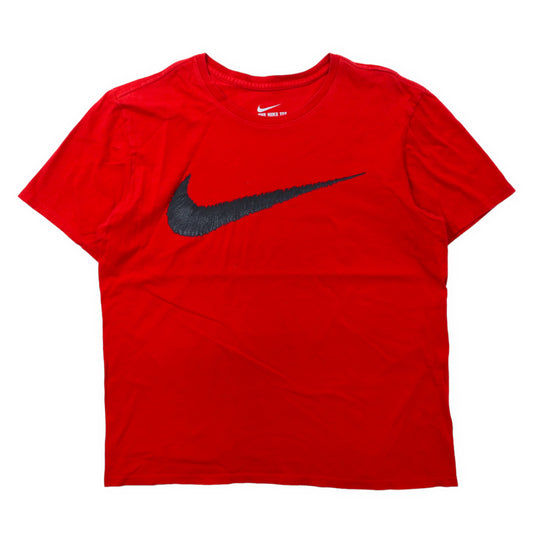 日本然リトテ-古着オンライン-NIKE スウォッシュ ロゴプリントTシャツ L レッド コットン-