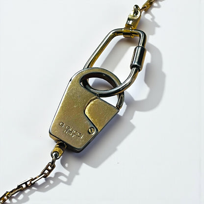 GUCCI 80年代 イタリア製 ヴィンテージ オールドグッチ 2WAY カラビナ ネックレス キーチェーン ゴールド ロック G.GUCCI