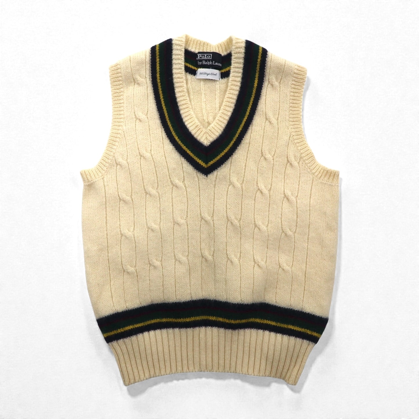 Polo Ralph Lauren 90年代 日本製 チルデン ニット ベスト L 生成り ナチュラル ウール VIRGIN WOOL
