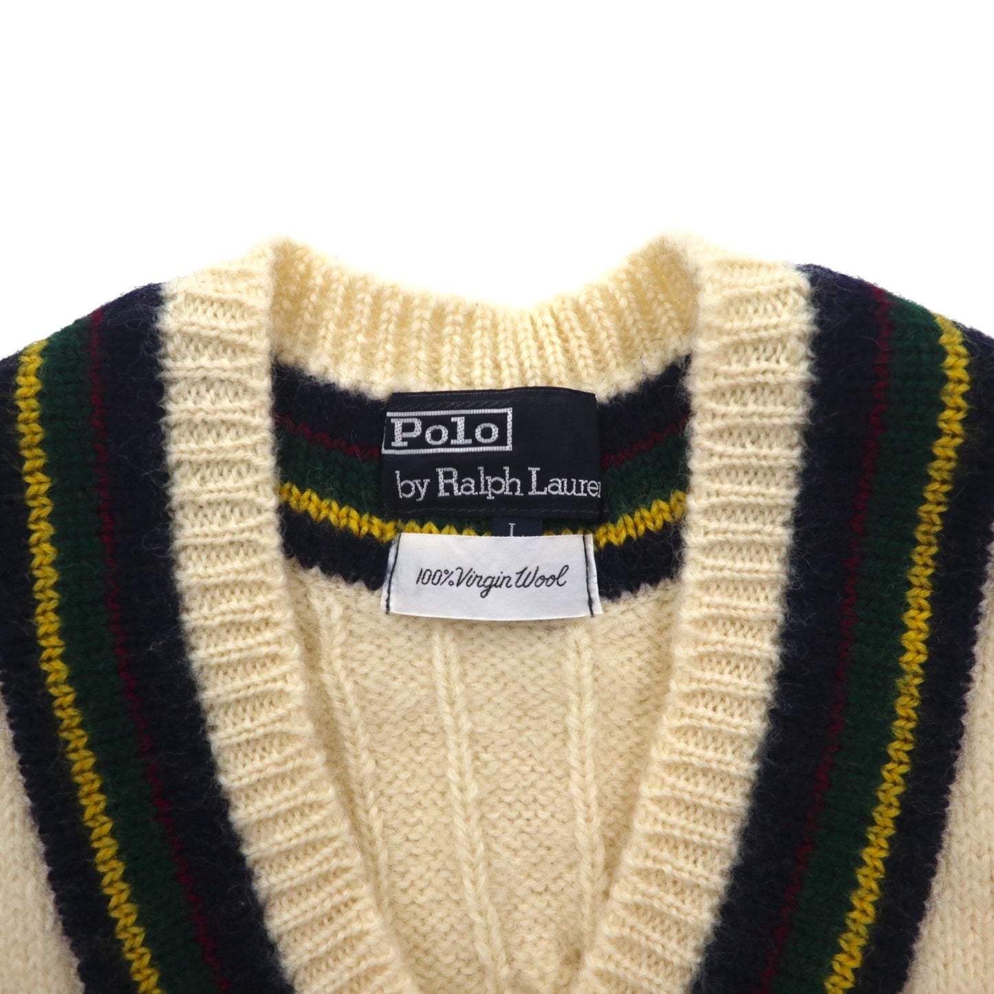 Polo Ralph Lauren 90年代 日本製 チルデン ニット ベスト L 生成り ナチュラル ウール VIRGIN WOOL