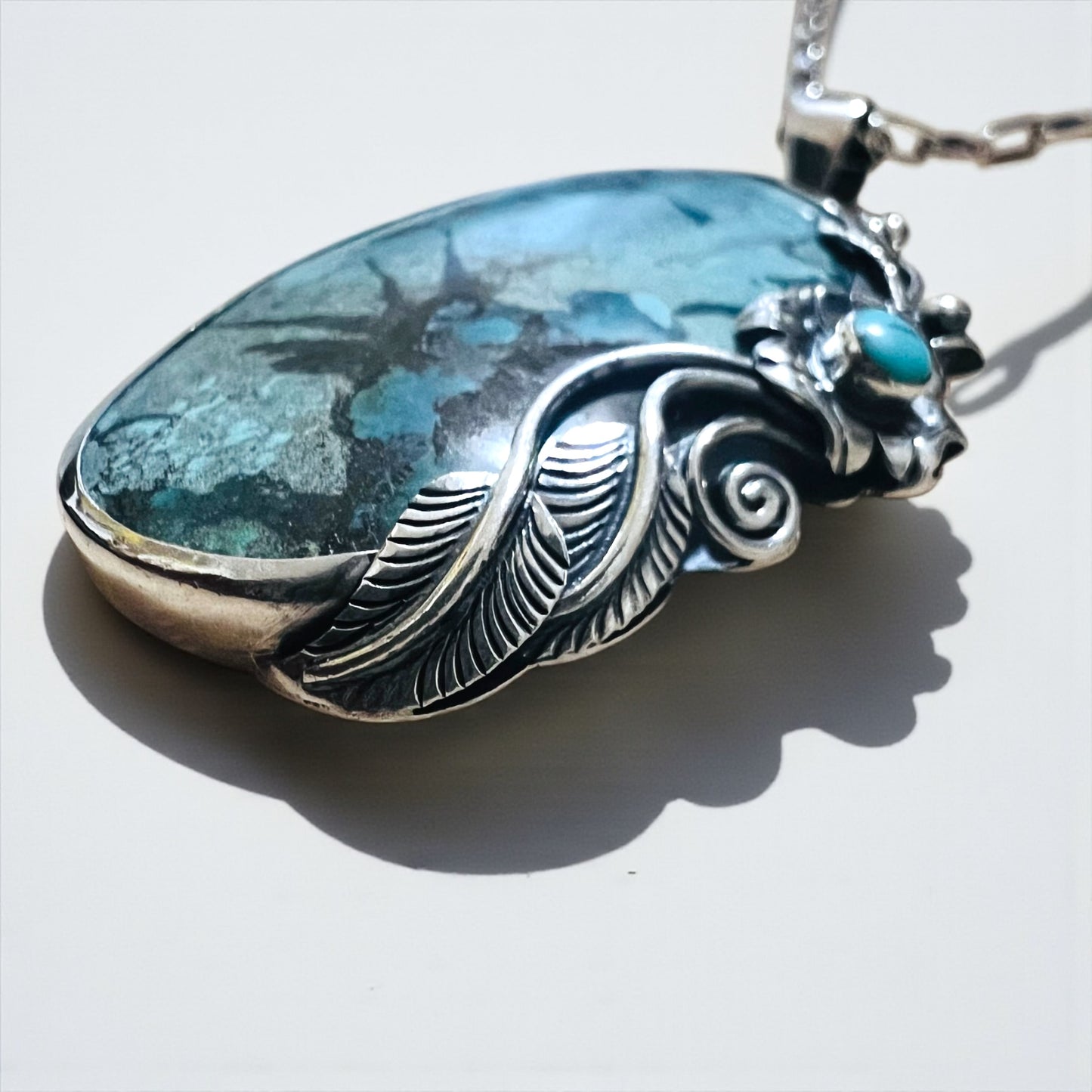 Sterling Silver 925 Turquoise Necklace ターコイズ ホピチェーン ネックレス チョーカー 天然石 ペンダント オーバル カボション ラージ