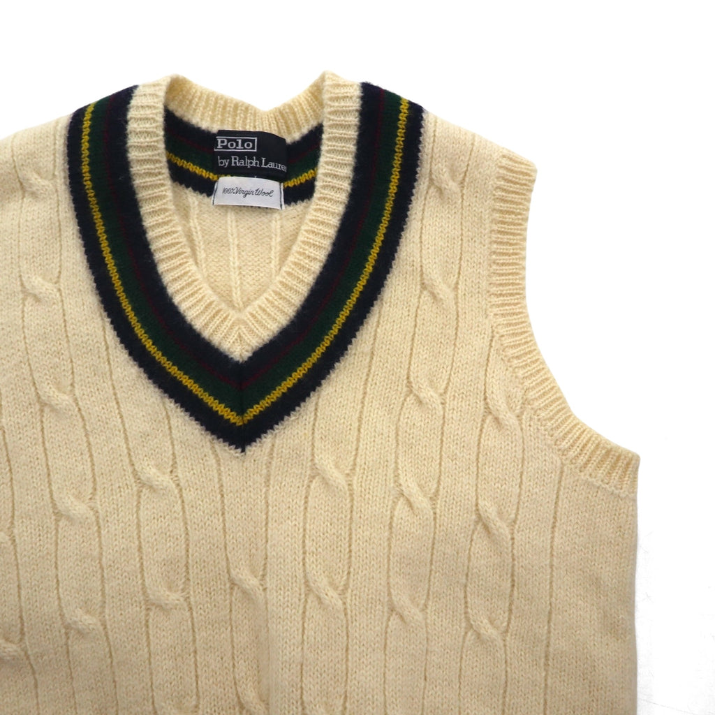 Polo Ralph Lauren 90年代 日本製 チルデン ニット ベスト L 生成り ナチュラル ウール VIRGIN WOOL