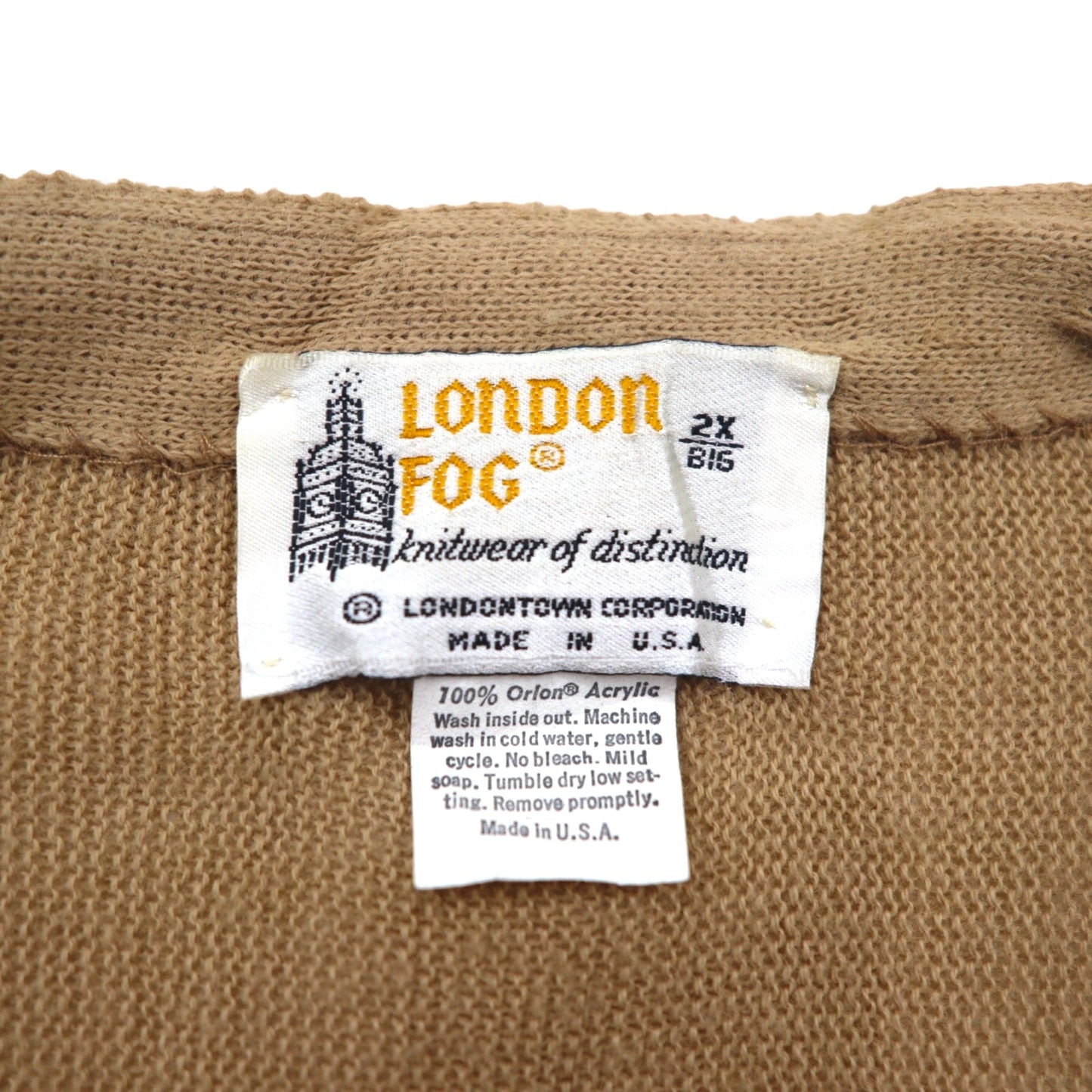 LONDON FOG 80年代 USA製 アクリル ニット Vネック カーディガン 2XL ベージュ アクリル