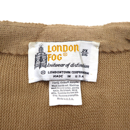 LONDON FOG 80年代 USA製 アクリル ニット Vネック カーディガン 2XL ベージュ アクリル