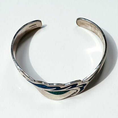 Vintage Mexican Jewelry インレイ バングル シルバー SILVER 925 MEXICO ALPACA メキシカンジュエリー