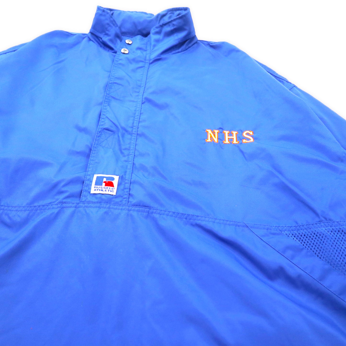 RUSSELL ATHLETIC 90年代 アノラックパーカー ハーフジップ ナイロンジャケット XXL ブルー ナイロン フード収納式 カレッジ刺繍 NHS ビッグサイズ