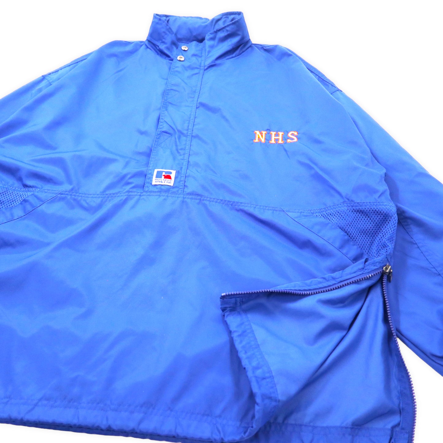 RUSSELL ATHLETIC 90年代 アノラックパーカー ハーフジップ ナイロンジャケット XXL ブルー ナイロン フード収納式 カレッジ刺繍 NHS ビッグサイズ