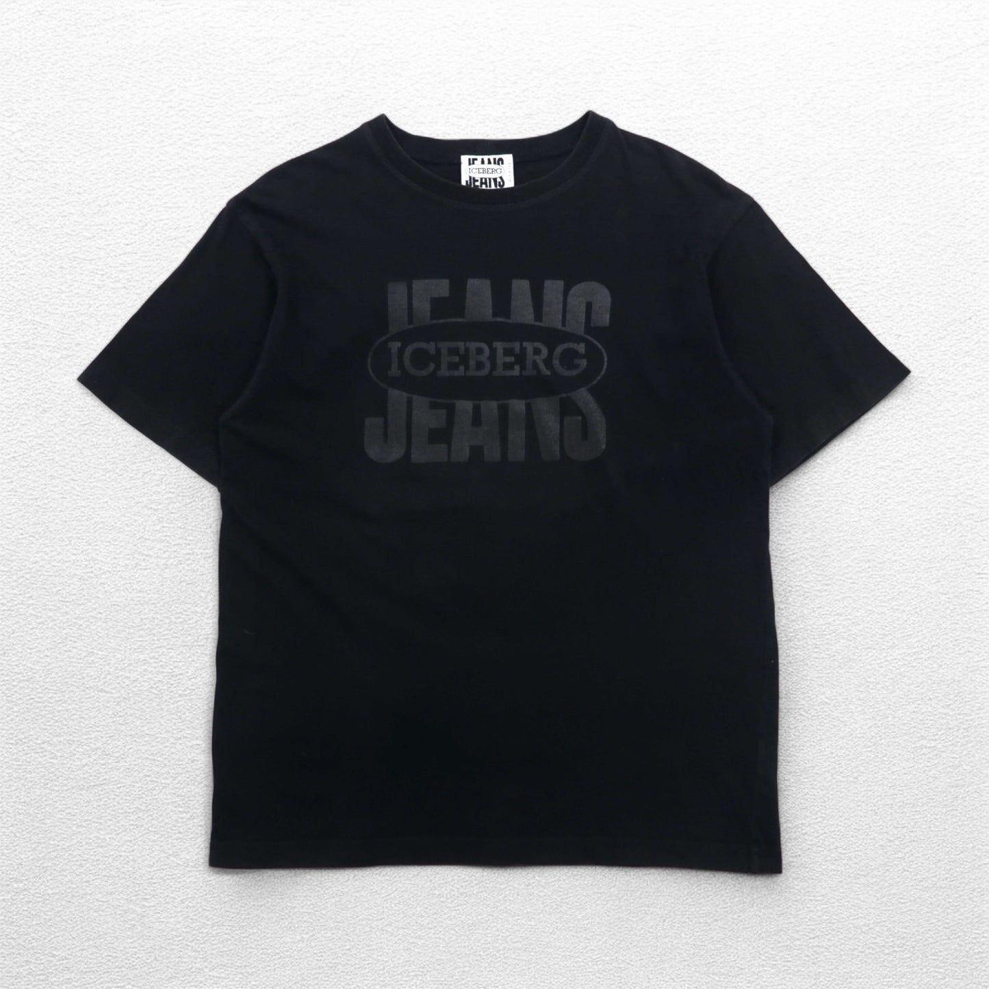 ICEBERG JEANS Made in Italy 90s Logo Print T-Shirt L Black Cotton