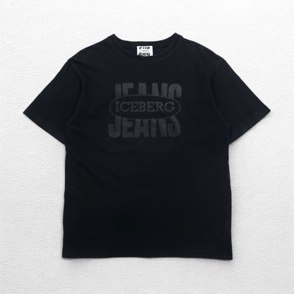 ICEBERG JEANS Made in Italy 90s Logo Print T-Shirt L Black Cotton
