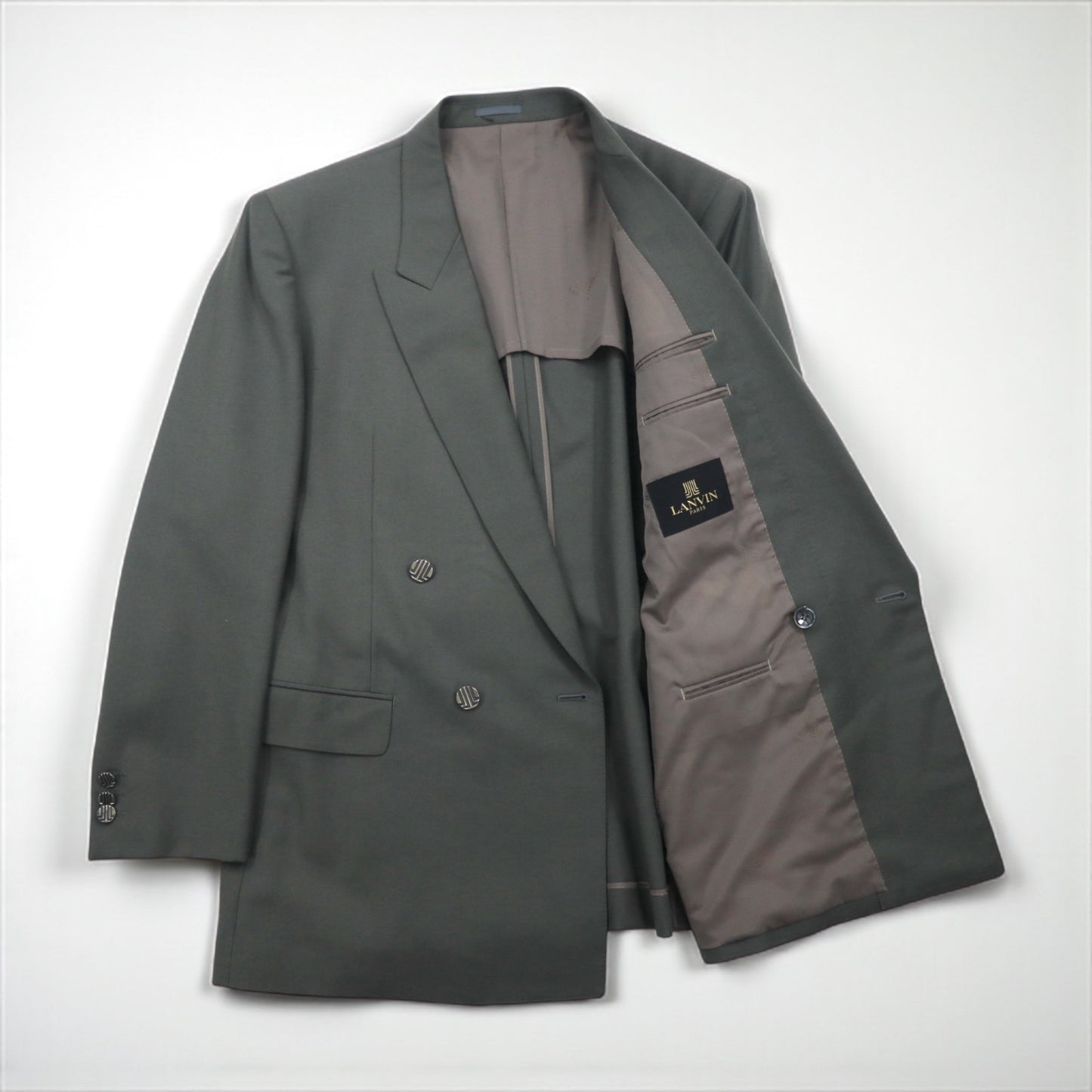 LANVIN 90年代 ダブルブレスト ピークドラペル スーツ ブレザー セットアップ L メタルボタン ワイド