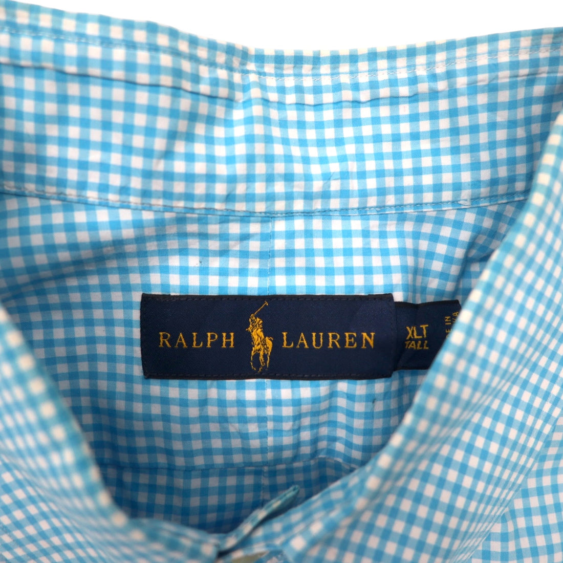 RALPH LAUREN XLT TALL button-down shirt in blue gingham check cotton with small pony embroidery