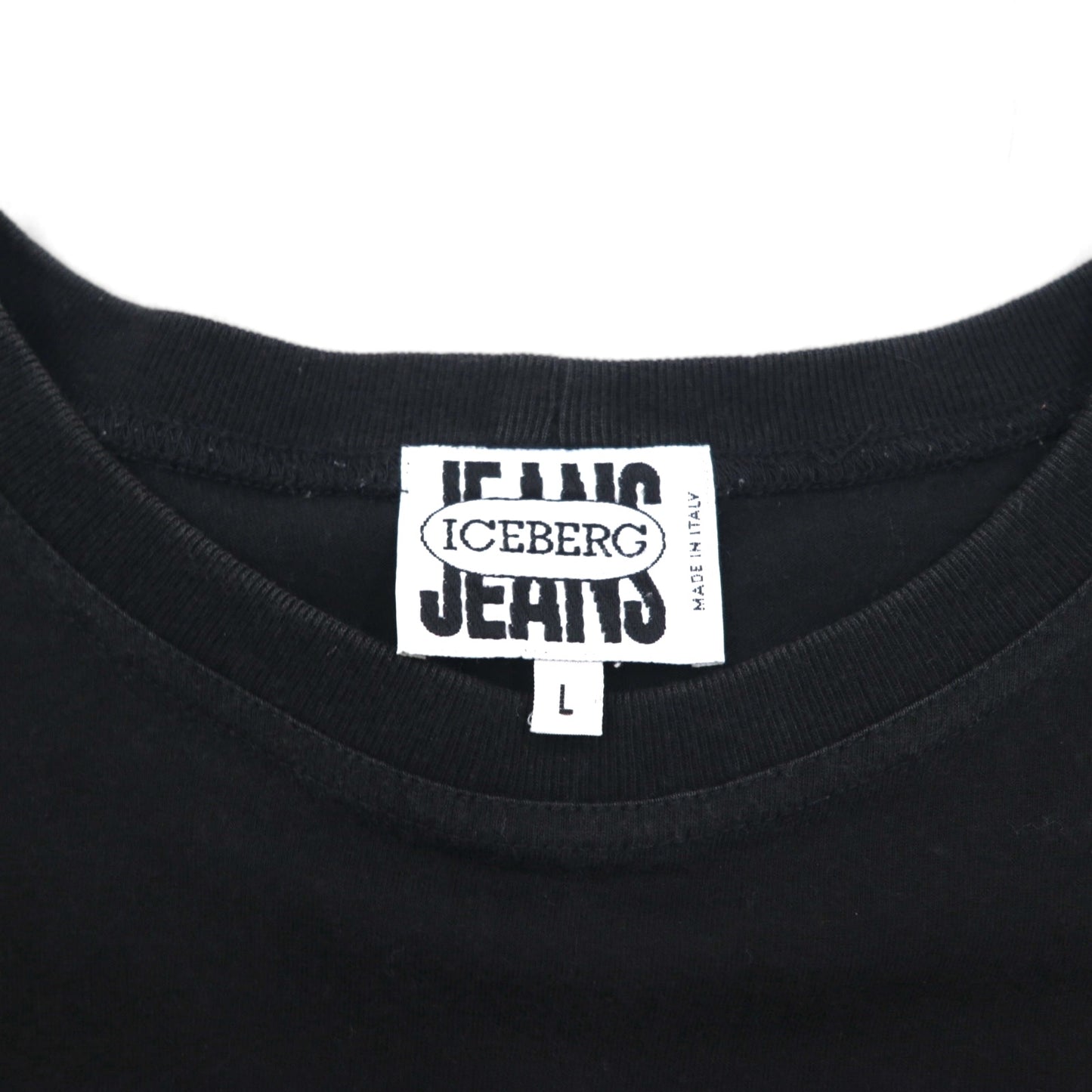 ICEBERG JEANS Made in Italy 90s Logo Print T-Shirt L Black Cotton
