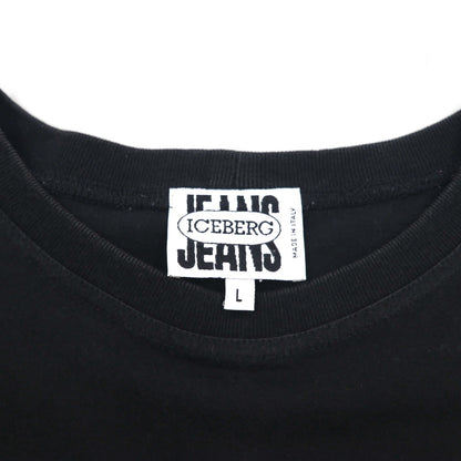 ICEBERG JEANS Made in Italy 90s Logo Print T-Shirt L Black Cotton