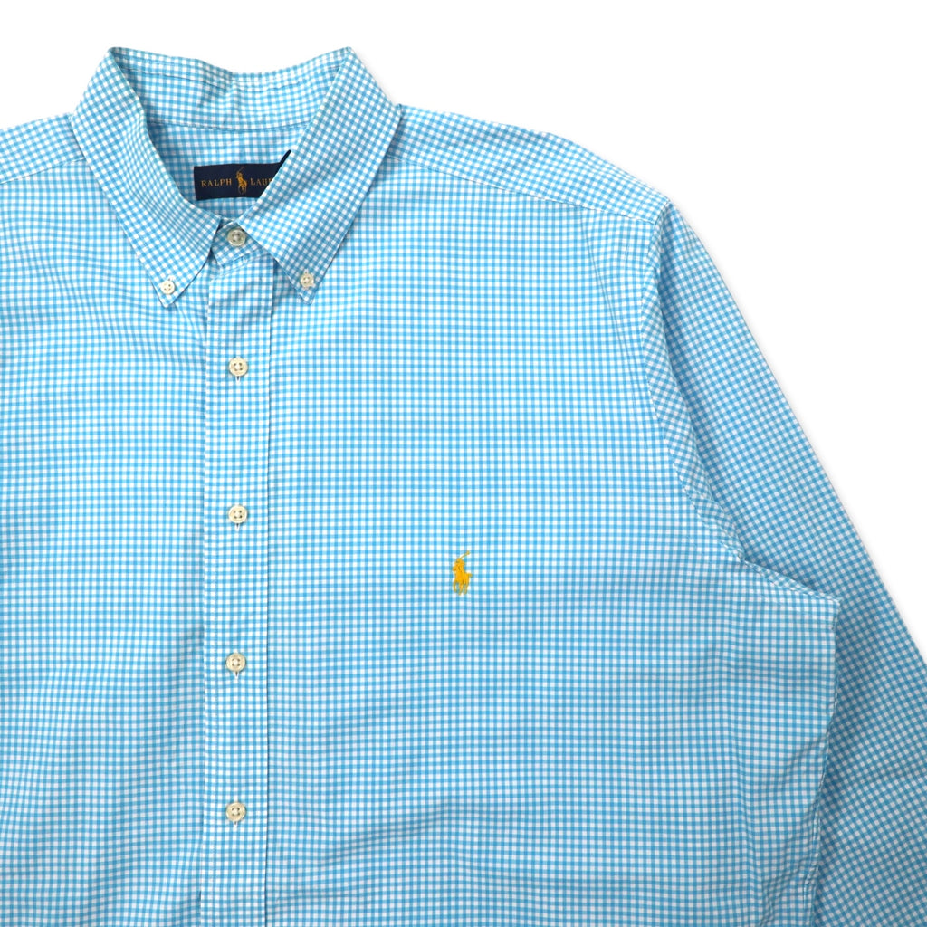 RALPH LAUREN XLT TALL button-down shirt in blue gingham check cotton with small pony embroidery