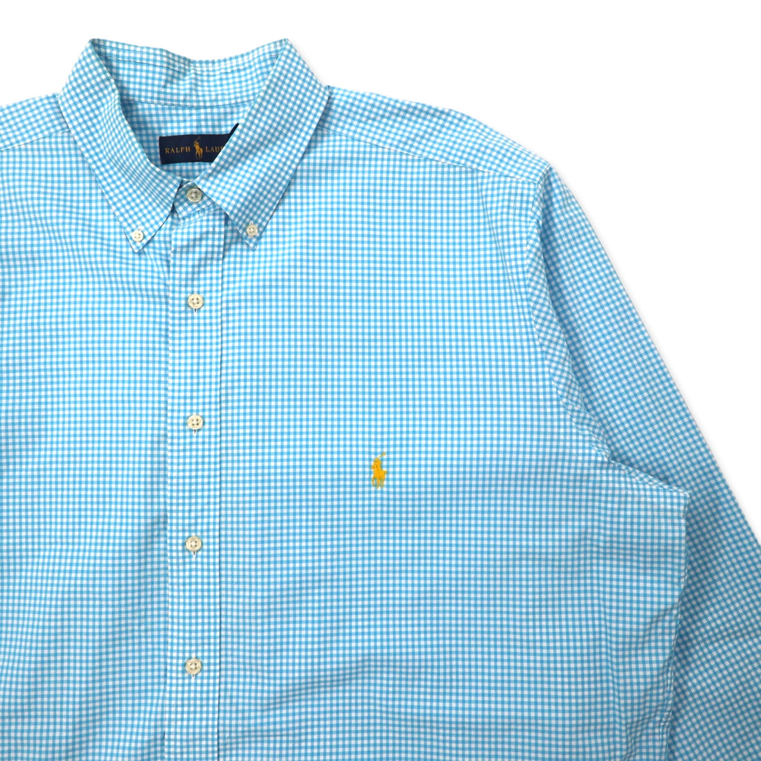 RALPH LAUREN XLT TALL button-down shirt in blue gingham check cotton with small pony embroidery