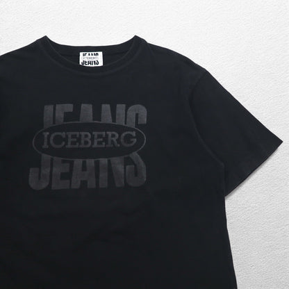 ICEBERG JEANS Made in Italy 90s Logo Print T-Shirt L Black Cotton