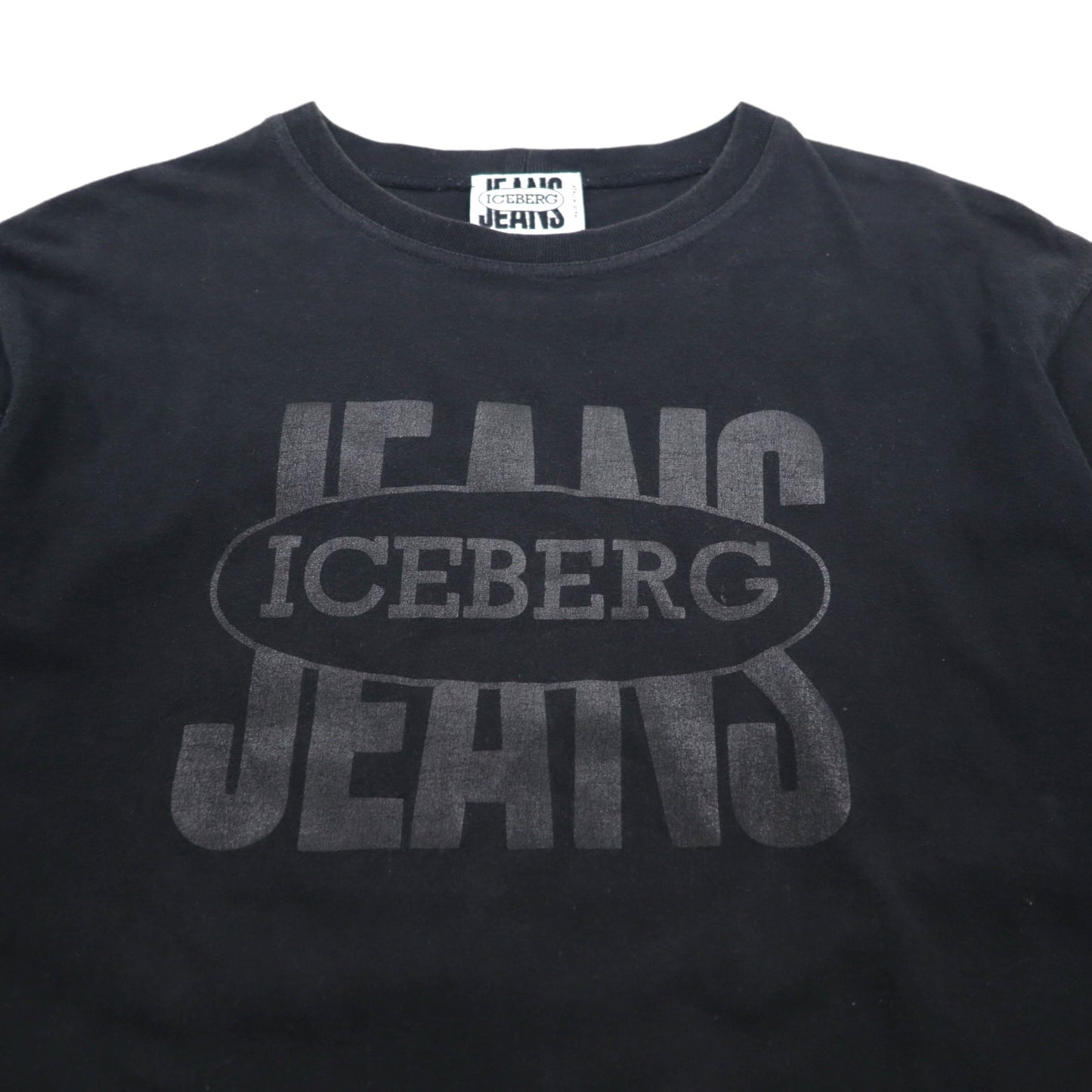 ICEBERG JEANS Made in Italy 90s Logo Print T-Shirt L Black Cotton