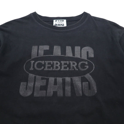 ICEBERG JEANS Made in Italy 90s Logo Print T-Shirt L Black Cotton