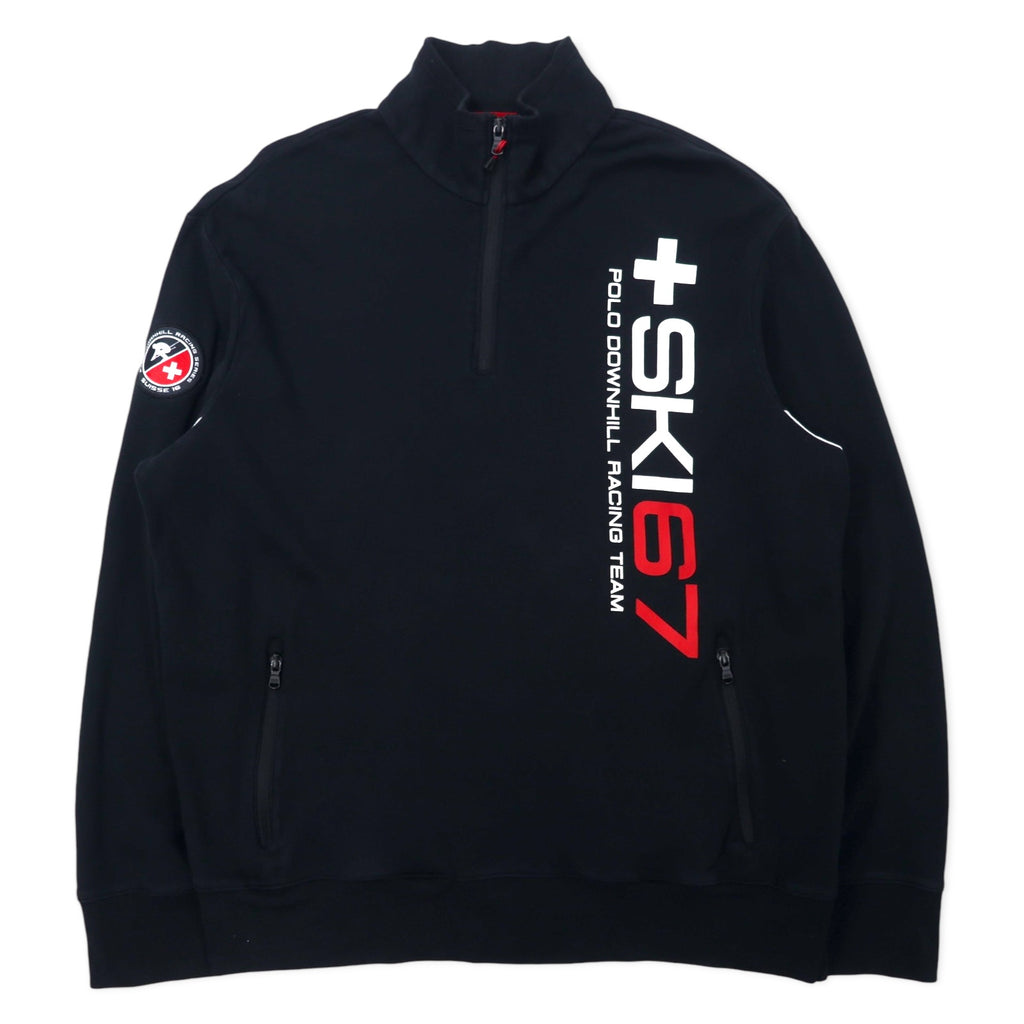 日本然リトテ-古着オンライン-POLO RALPH LAUREN ハーフジップ スウェット XL ブラック コットン POLO DOWNHILL RACING SERIES-POLO RALPH LAUREN Half Zip Sweatshirt XL Black Cotton POLO DOWNHILL RACING SERIES