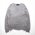 Polo Ralph Lauren Vネック ピマコットン ニット セーター L グレー スモールポニー刺繡