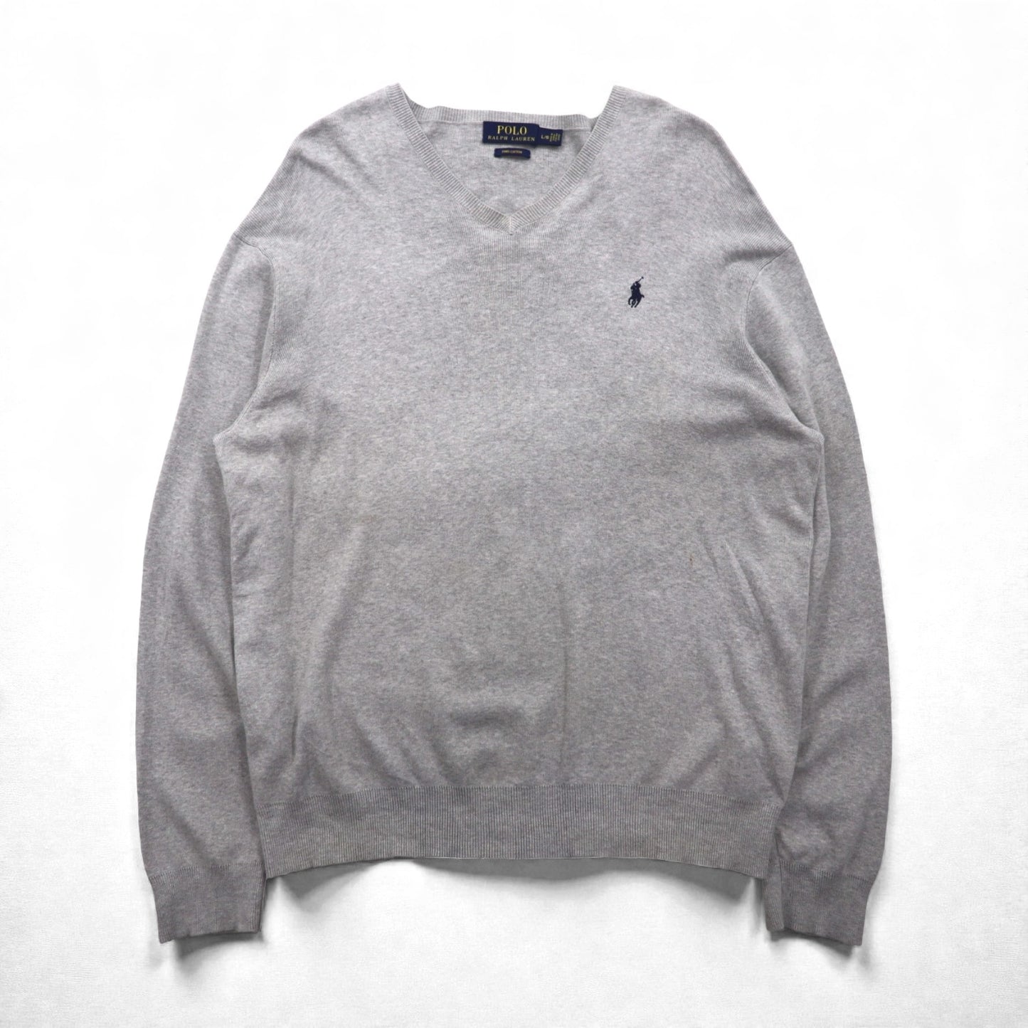 Polo Ralph Lauren Vネック ピマコットン ニット セーター L グレー スモールポニー刺繡