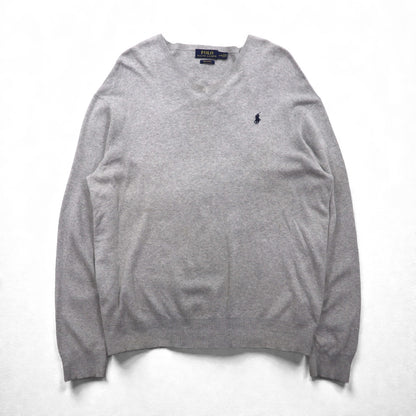 Polo Ralph Lauren Vネック ピマコットン ニット セーター L グレー スモールポニー刺繡
