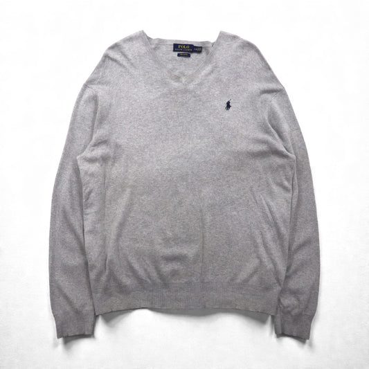 Polo Ralph Lauren Vネック ピマコットン ニット セーター L グレー スモールポニー刺繡