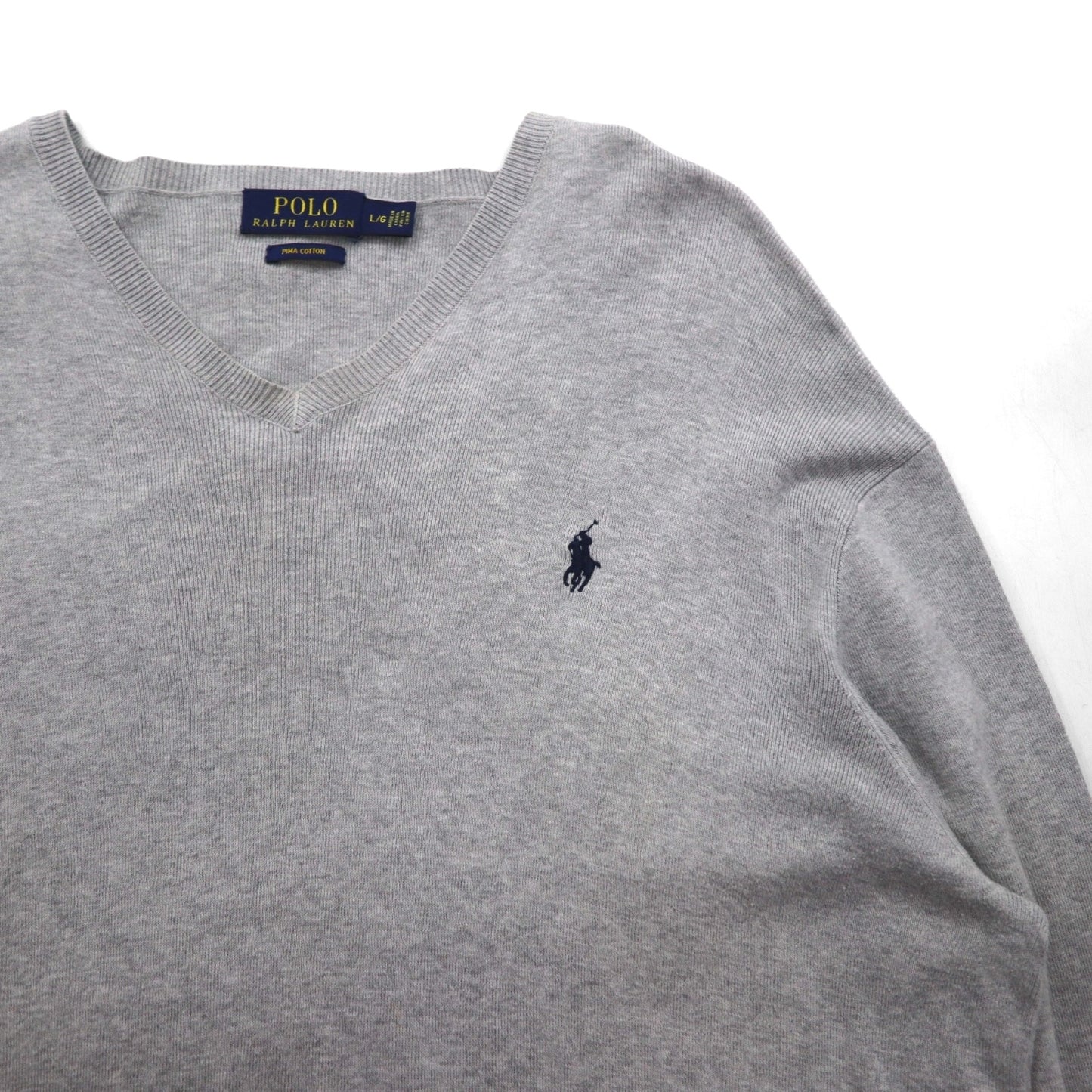 Polo Ralph Lauren Vネック ピマコットン ニット セーター L グレー スモールポニー刺繡