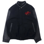 日本然リトテ-古着オンライン-NORTH END カナダ製 90年代 袖レザー スタジャン XL ブラック ウール NASA刺繍-NORTH END MADE 90's Sleeve Leather Varsity Jacket XL Black Wool NASA Embroidery