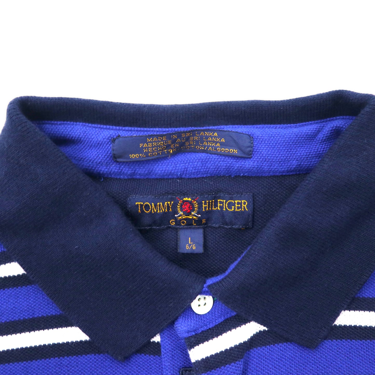 TOMMY HILFIGER 90年代 ビッグサイズ ボーダー ポロシャツ L ブルー コットン ワンポイントロゴ刺繍