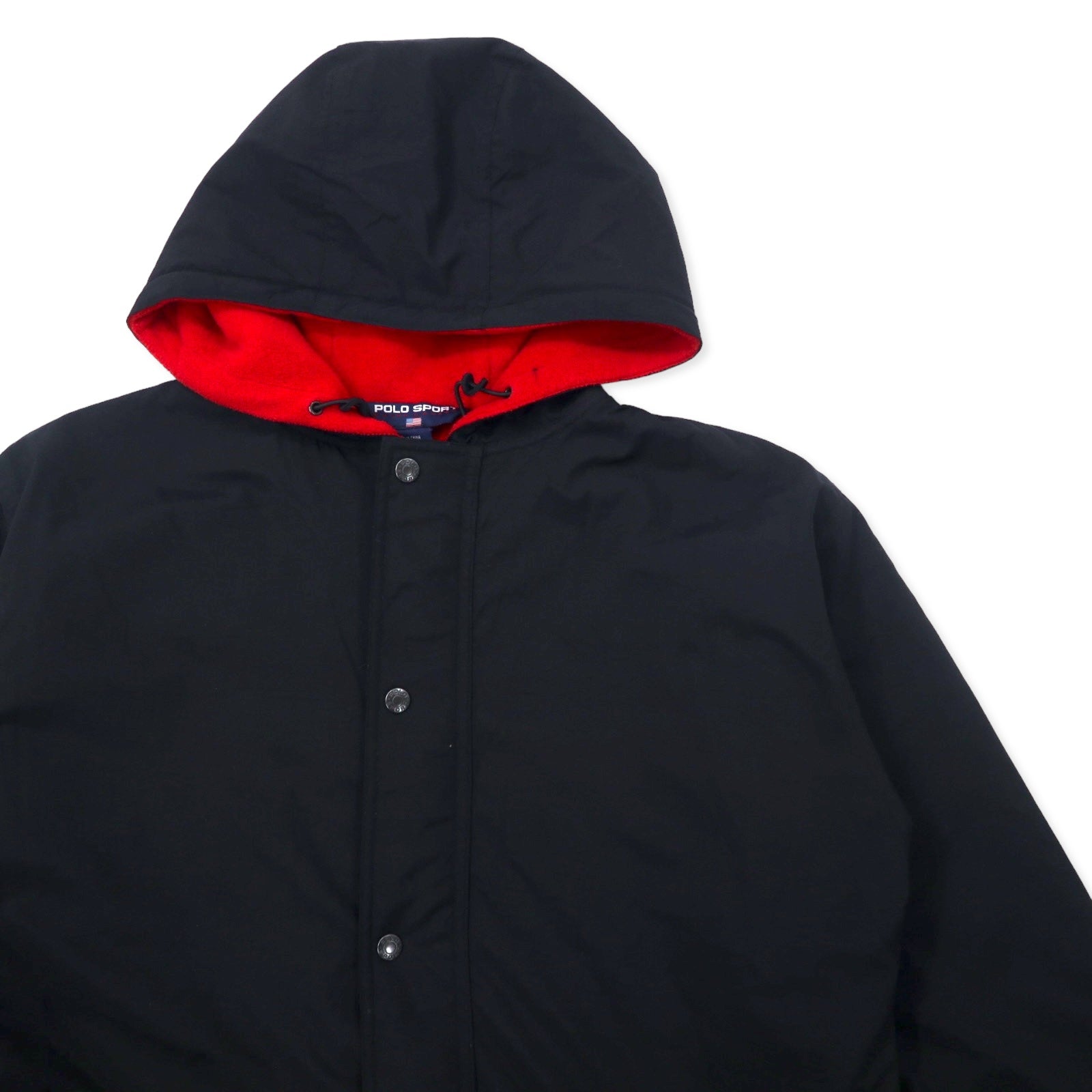 POLO SPORT RALPH LAUREN 90年代 ナイロンジャケット フーディー XL ブラック フリースライナー バックロゴプリント ドローコード