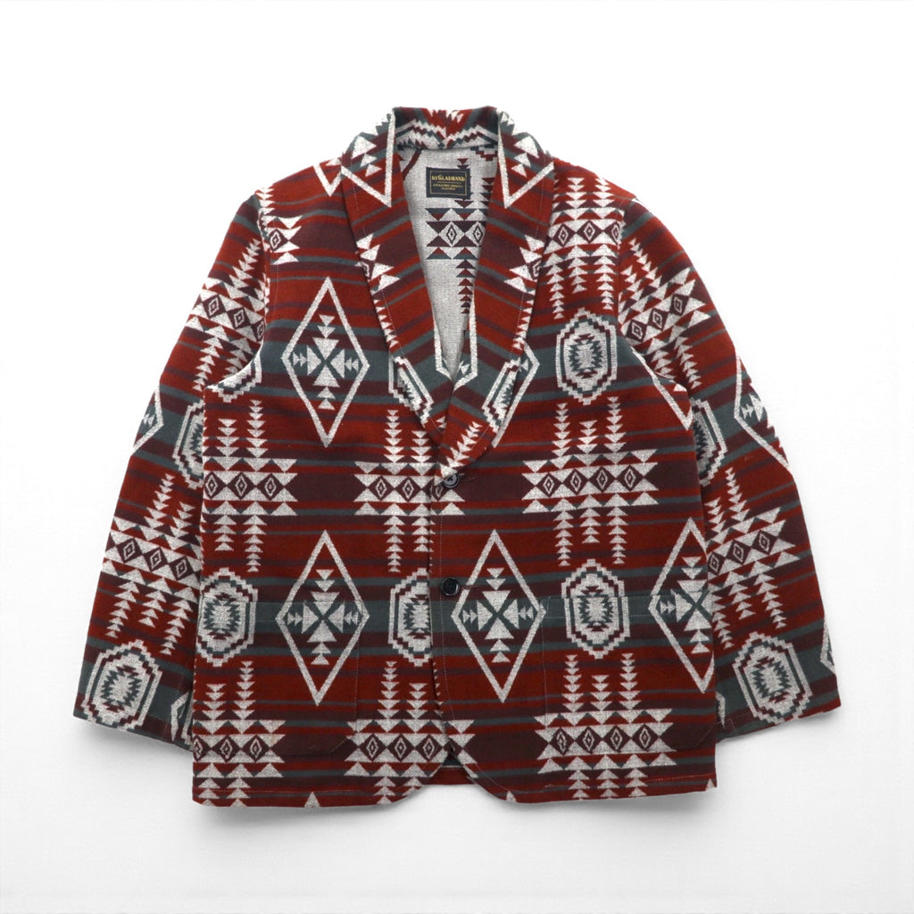 GLAD HAND Made in Japan FONTIER JACKET Jacquard Tailored Jacket, Leather, Size S, Native American Print, BYGH-16-AW-10