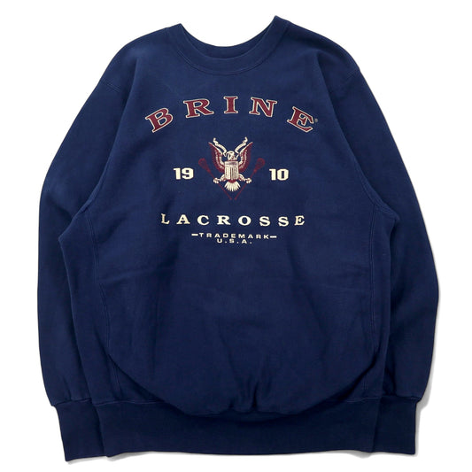 USA製 90年代 BRINE リバースウィーブ スウェット XL ネイビー コットン LACROSSE プリント